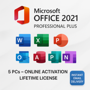 Microsoft Office 2021 Professional Plus – 5 PCs – Online Activation – Lifetime License